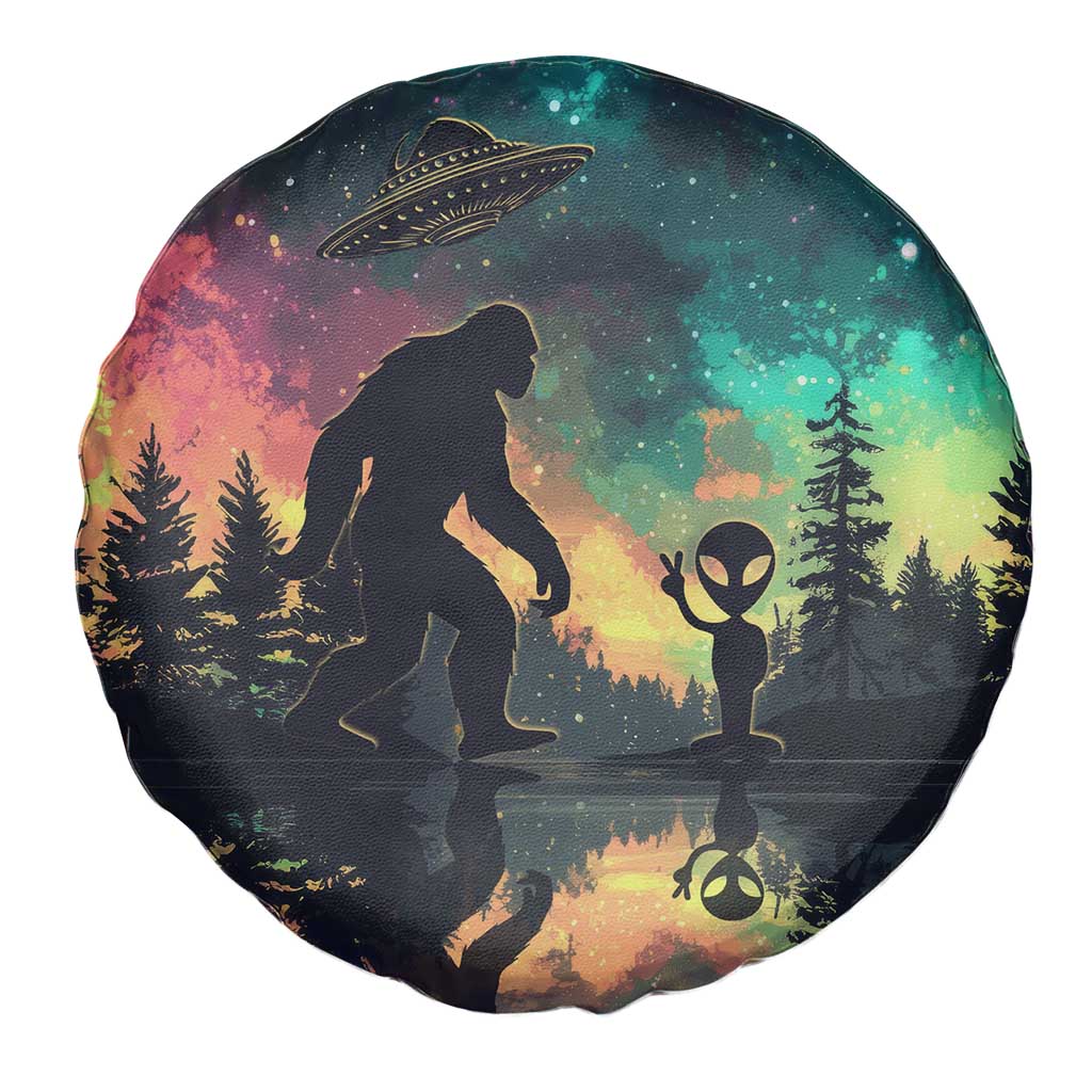 Bigfoot and Alien Spare Tire Cover UFO Themed TS02 Print Your Wear