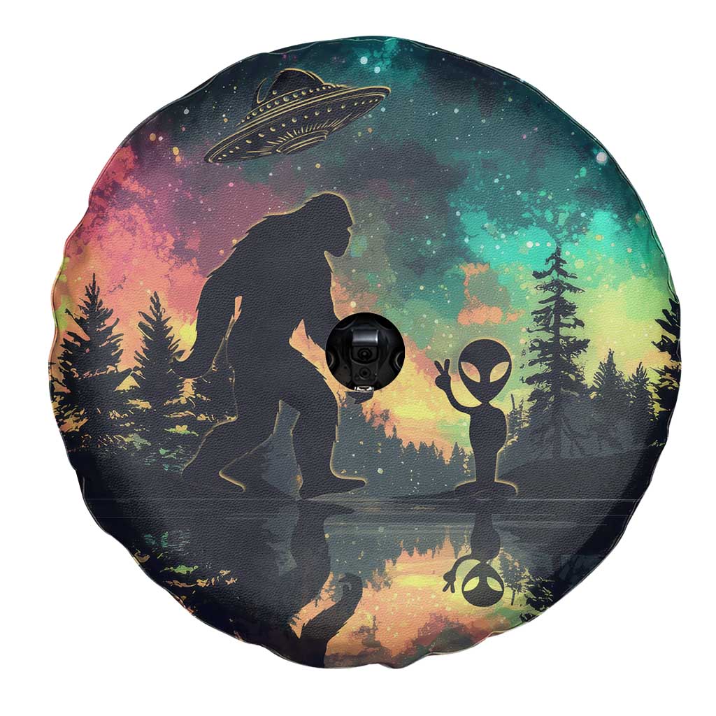 Bigfoot and Alien Spare Tire Cover UFO Themed TS02 Print Your Wear