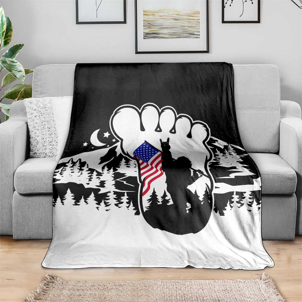 Patriotic Bigfoot Throw Blanket Rocking On Sasquatch Footprint With American Flag TS02 Print Your Wear