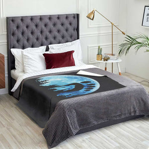 Cool Bigfoot Footprint Throw Blanket Sasquatch Full Moon Forest
