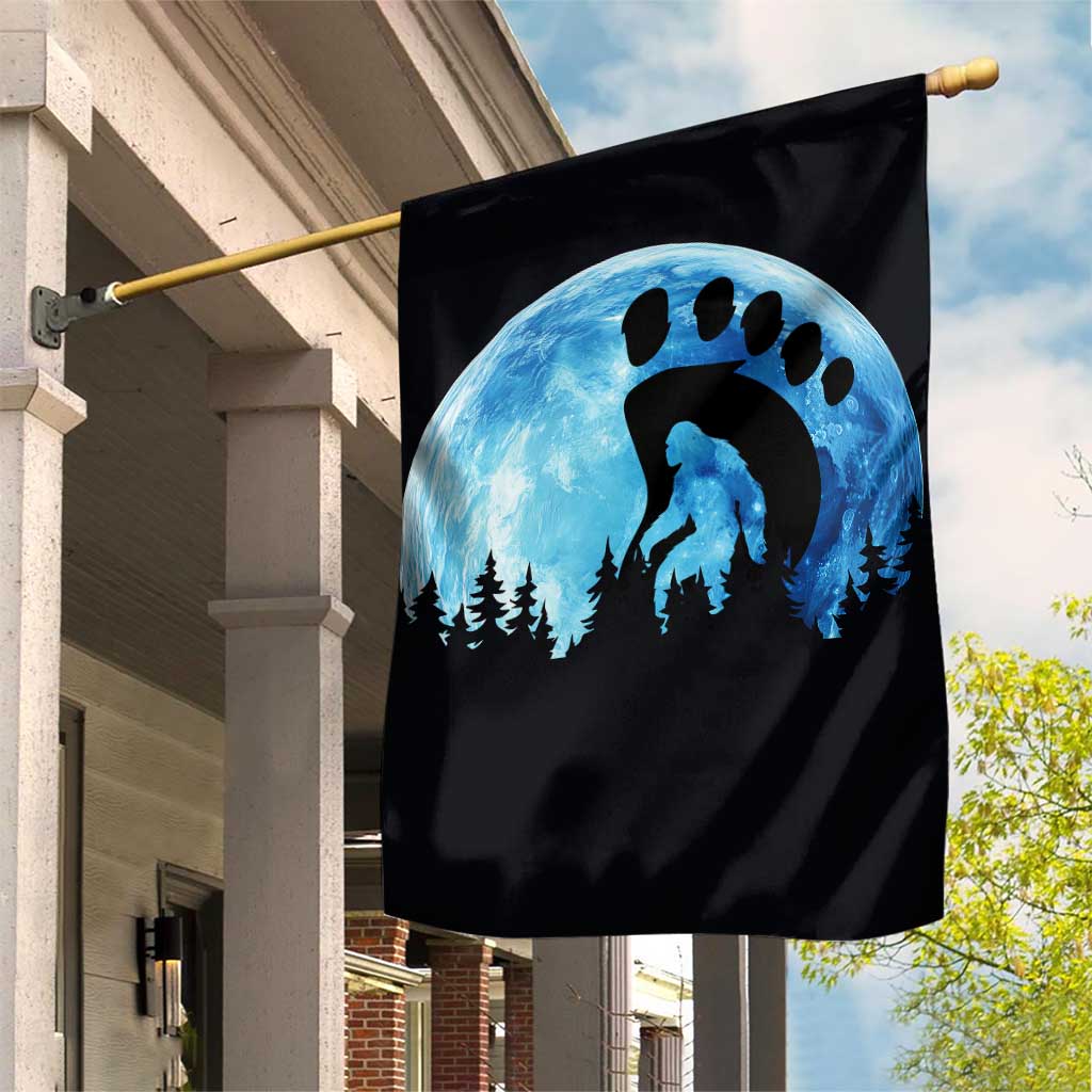 Cool Bigfoot Footprint Garden Flag Sasquatch Full Moon Forest
