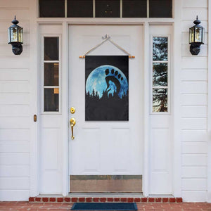 Cool Bigfoot Footprint Garden Flag Sasquatch Full Moon Forest