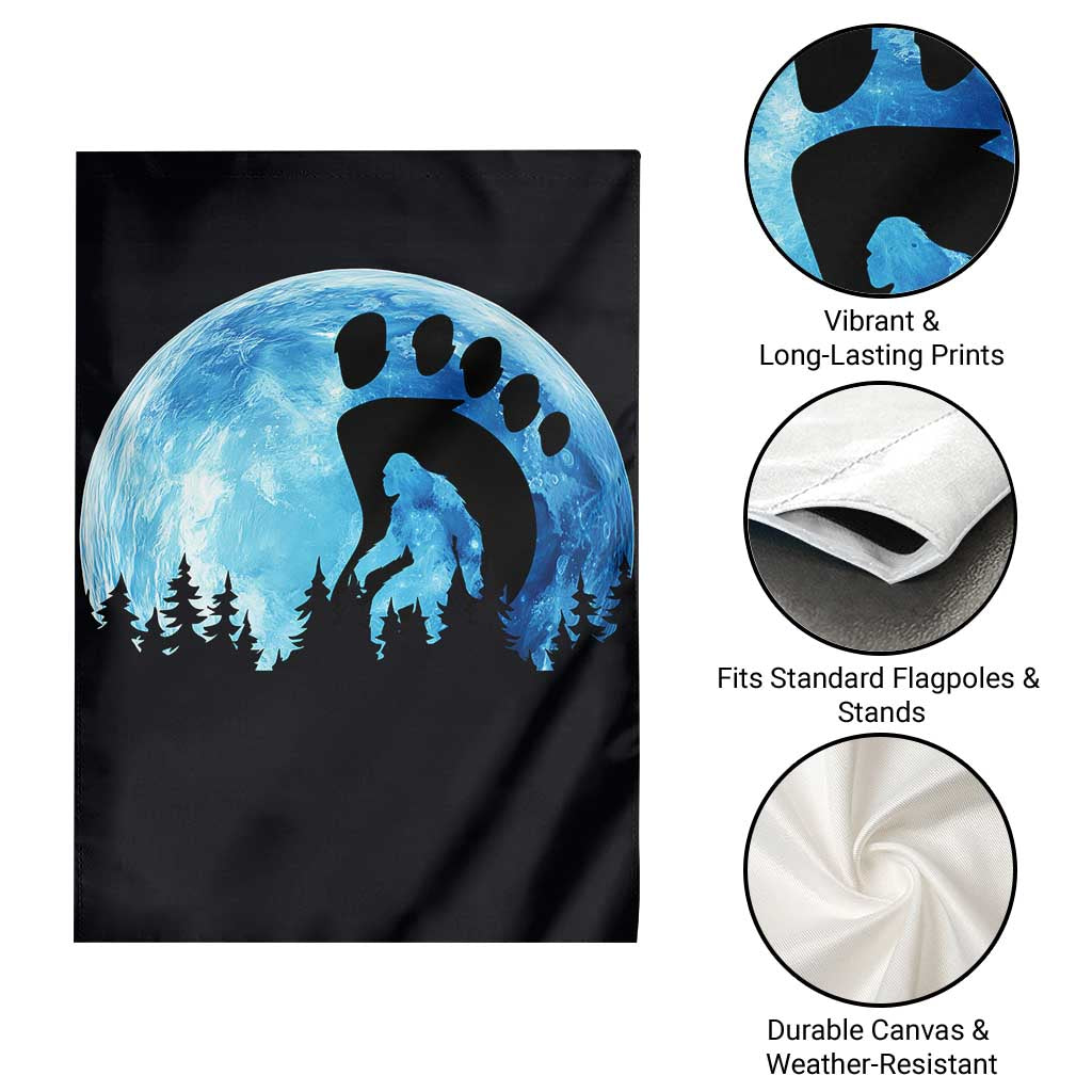 Cool Bigfoot Footprint Garden Flag Sasquatch Full Moon Forest