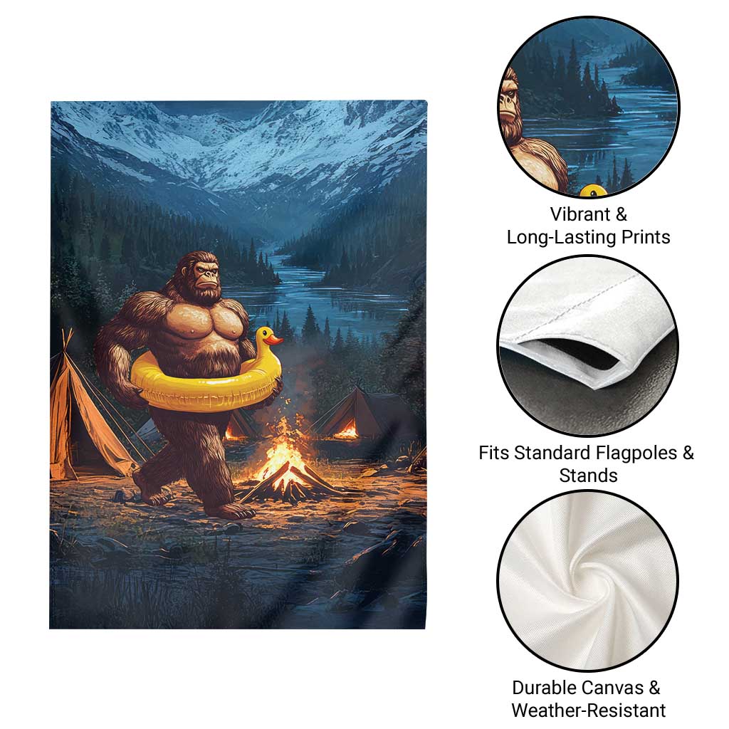Funny Bigfoot with Duck Floatie Garden Flag Sasquatch Camping Night TS02 Print Your Wear