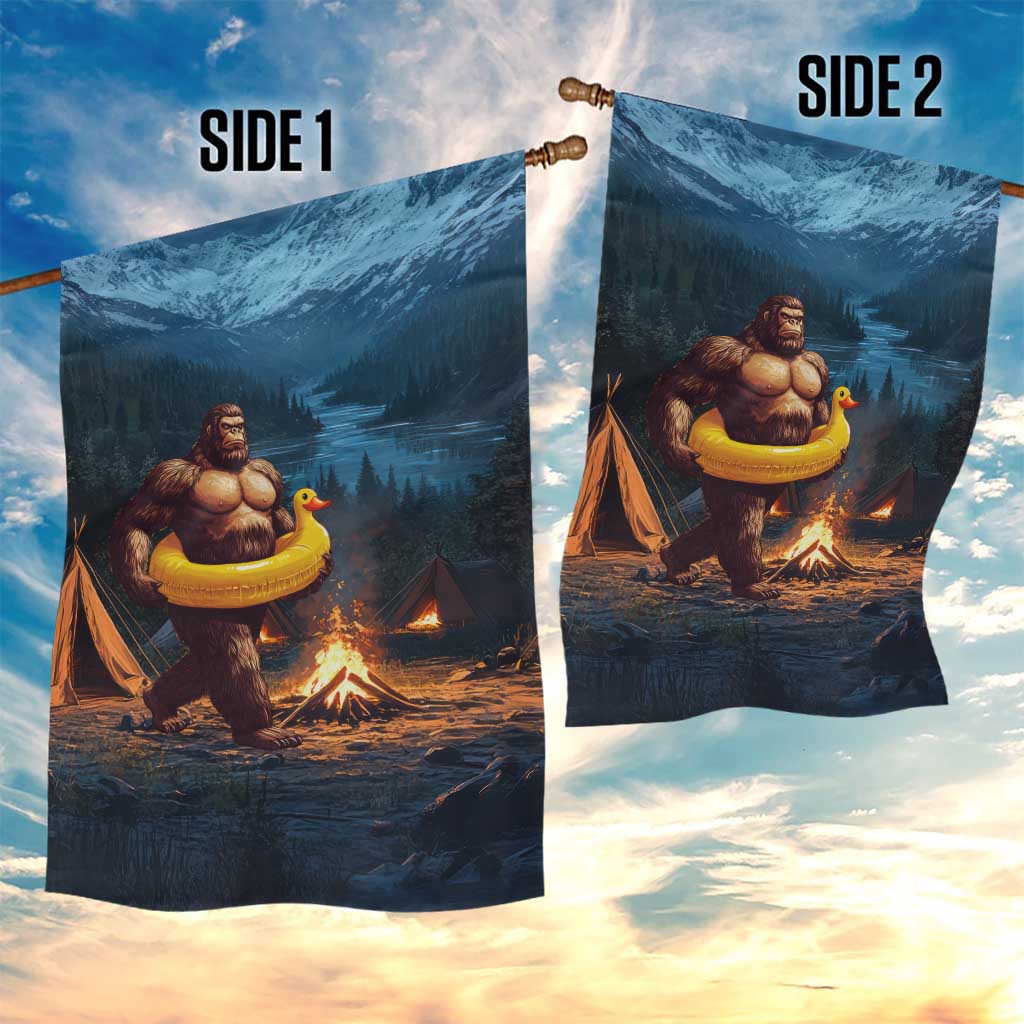Funny Bigfoot with Duck Floatie Garden Flag Sasquatch Camping Night TS02 Print Your Wear