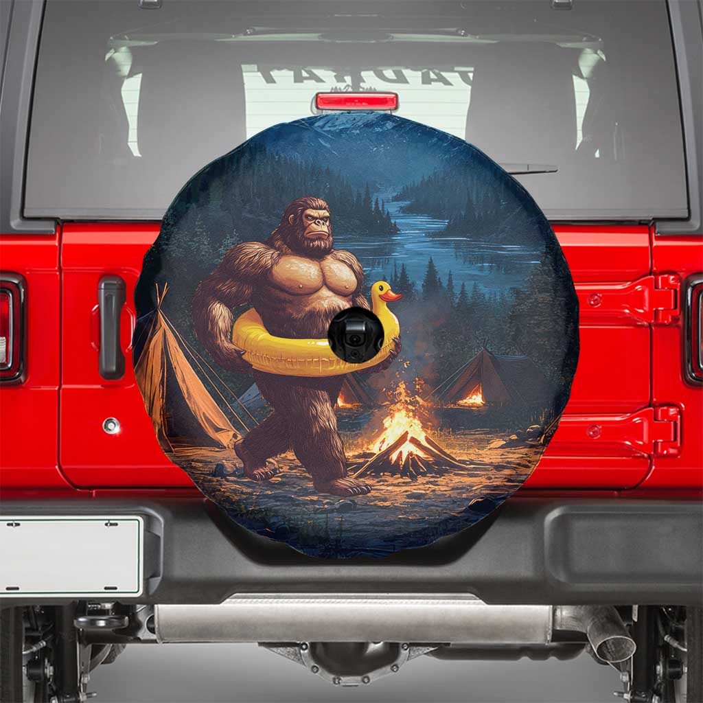 Funny Bigfoot with Duck Floatie Spare Tire Cover Sasquatch Camping Night TS02 Navy Print Your Wear
