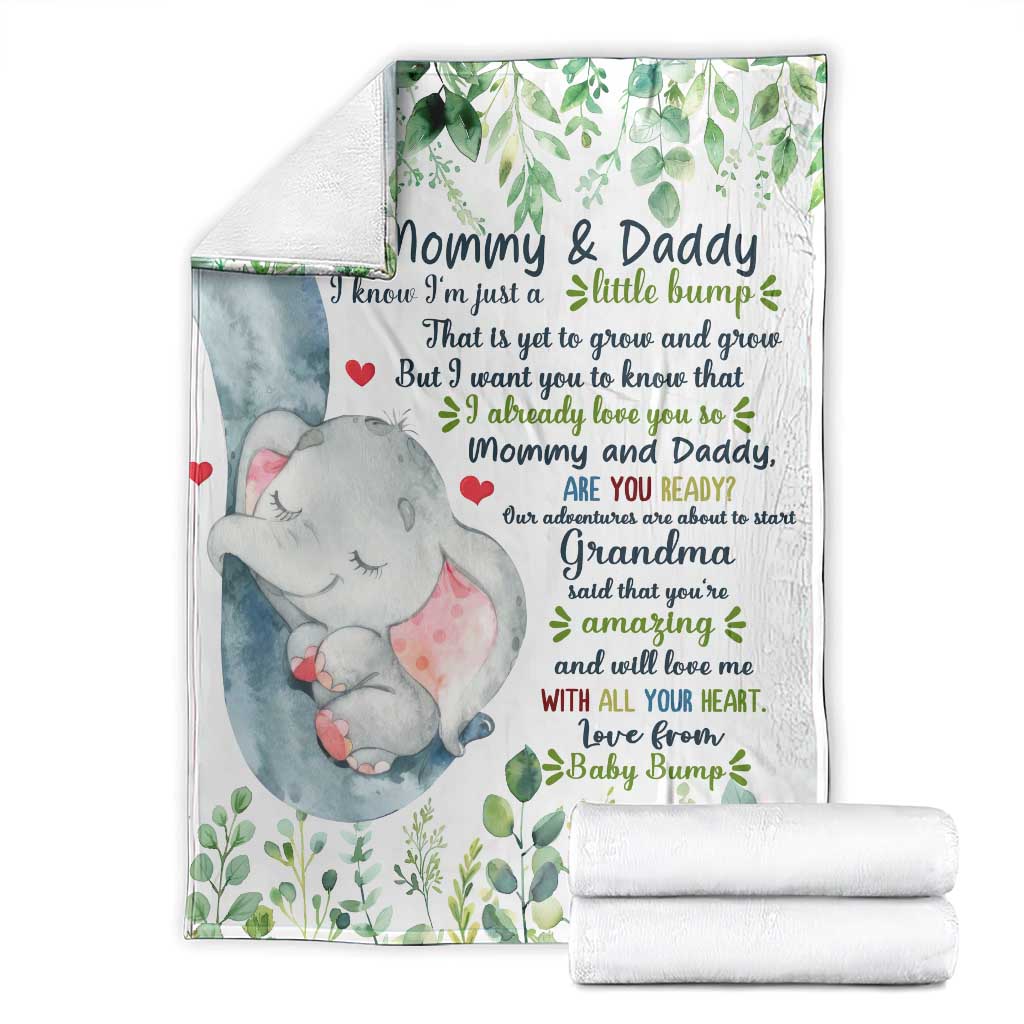 Cute Elephant Baby Bump Love Message Throw Blanket Hi Mommy & Daddy Sentimental Gift for Expecting Parents TS02 White Print Your Wear