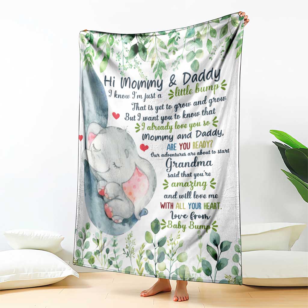 Cute Elephant Baby Bump Love Message Throw Blanket Hi Mommy & Daddy Sentimental Gift for Expecting Parents TS02 Print Your Wear