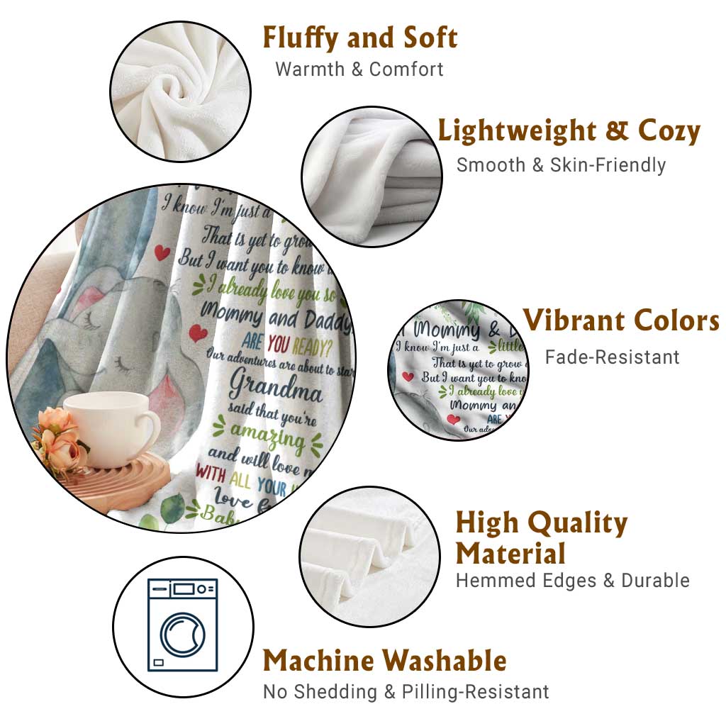 Cute Elephant Baby Bump Love Message Throw Blanket Hi Mommy & Daddy Sentimental Gift for Expecting Parents TS02 Print Your Wear