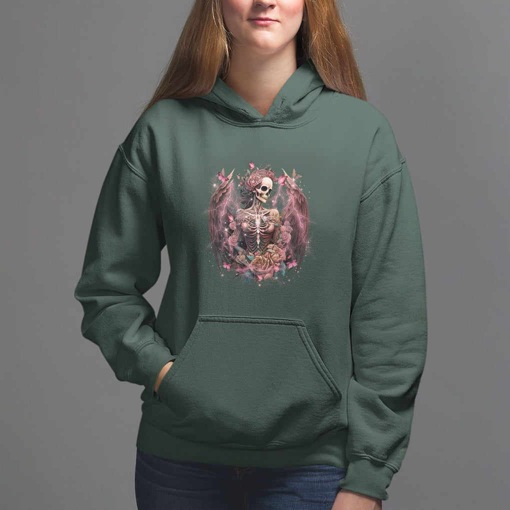 Floral Gothic Skeleton Hoodie Floral Gothic Skeleton Goblincore Karma Fairy Roses Skull Floral Skeleton In My Next Life I Want To Be The Karma Fairy Funny Quote TS02 Dark Forest Green Printyourwear
