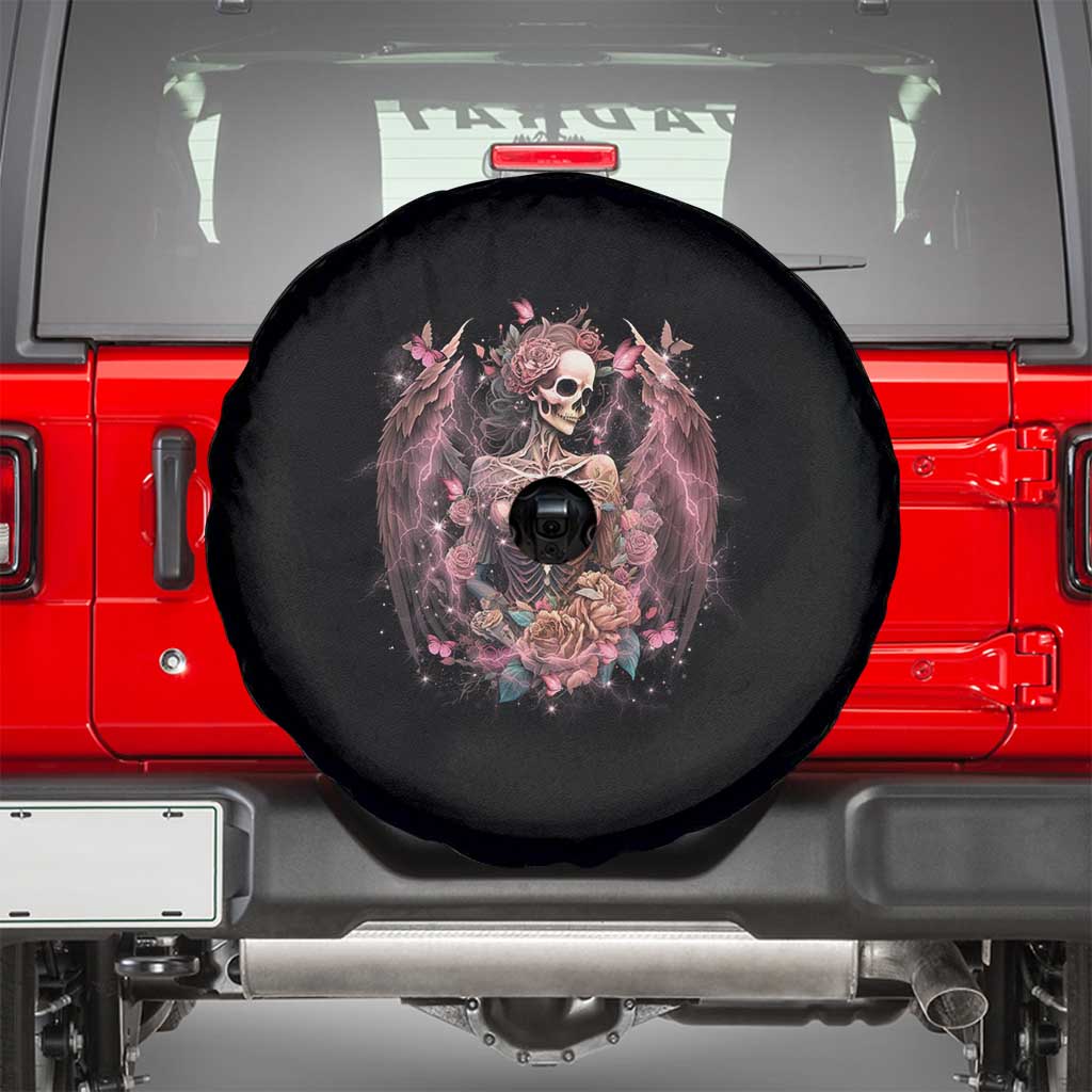 Floral Gothic Skeleton Spare Tire Cover In My Next Life I Want To Be The Karma Fairy Goblincore Roses Skull TS02 Black Print Your Wear