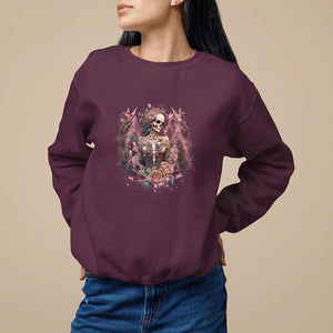 Floral Gothic Skeleton Sweatshirt Floral Gothic Skeleton Goblincore Karma Fairy Roses Skull Floral Skeleton In My Next Life I Want To Be The Karma Fairy Funny Quote TS02 Maroon Printyourwear