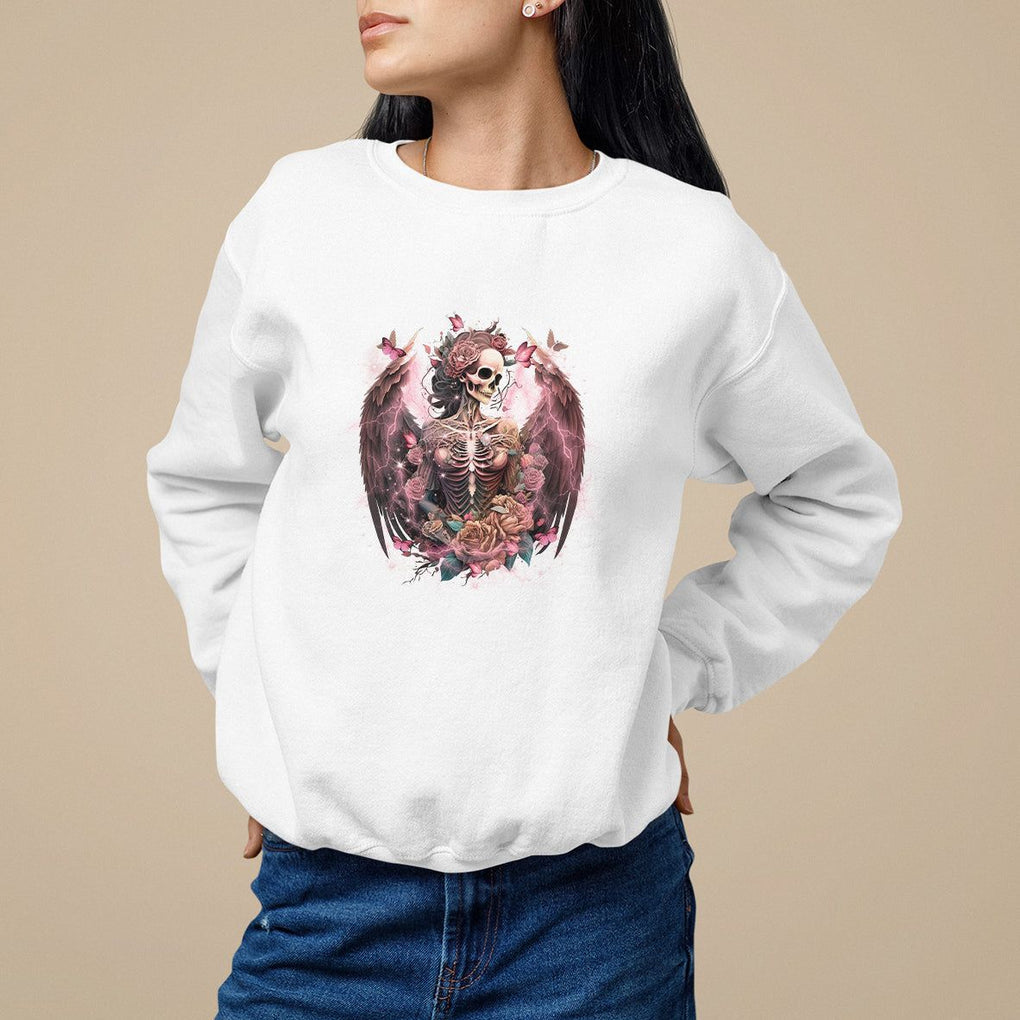 Floral Gothic Skeleton Sweatshirt Floral Gothic Skeleton Goblincore Karma Fairy Roses Skull Floral Skeleton In My Next Life I Want To Be The Karma Fairy Funny Quote TS02 White Printyourwear