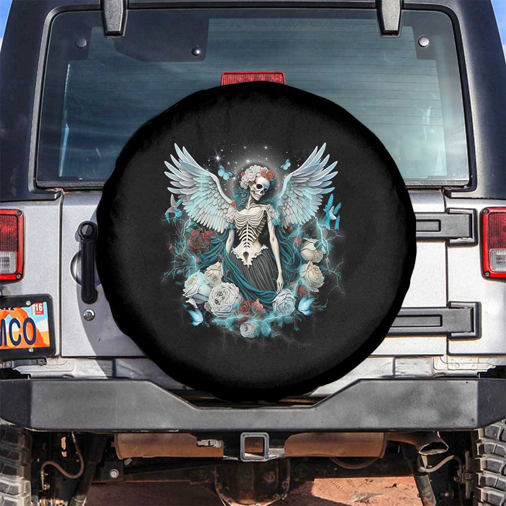 Floral Gothic Skeleton Spare Tire Cover In My Next Life I Want To Be The Karma Fairy Goblincore Floral Roses Skull Angel TS02 No hole Black Print Your Wear