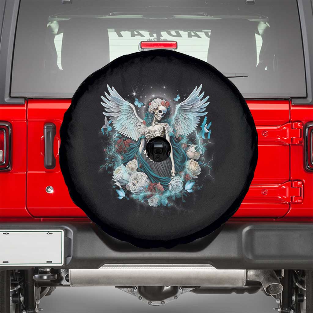 Floral Gothic Skeleton Spare Tire Cover In My Next Life I Want To Be The Karma Fairy Goblincore Floral Roses Skull Angel TS02 Black Print Your Wear