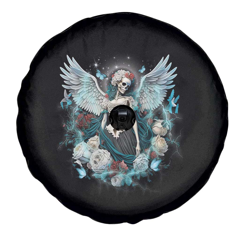 Floral Gothic Skeleton Spare Tire Cover In My Next Life I Want To Be The Karma Fairy Goblincore Floral Roses Skull Angel TS02 Print Your Wear