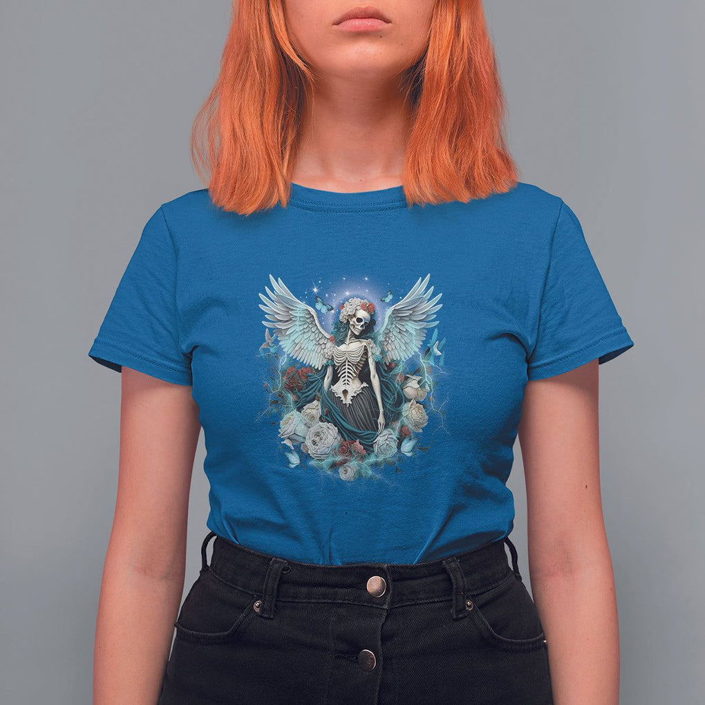 Floral Gothic Skeleton T Shirt For Women Floral Gothic Skeleton Goblincore Karma Fairy Roses Skull Floral Skeleton Angel In My Next Life I Want To Be The Karma Fairy TS02 Royal Blue Printyourwear