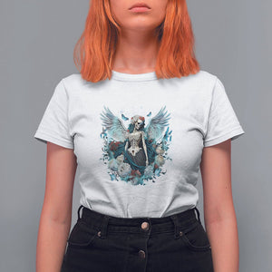 Floral Gothic Skeleton T Shirt For Women Floral Gothic Skeleton Goblincore Karma Fairy Roses Skull Floral Skeleton Angel In My Next Life I Want To Be The Karma Fairy TS02 White Printyourwear