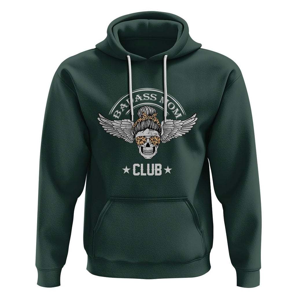 Funny Skull Messy Bun Hoodie Badass Mom Club Cool Mother's Day Gag Gifts TS02 Dark Forest Green Printyourwear