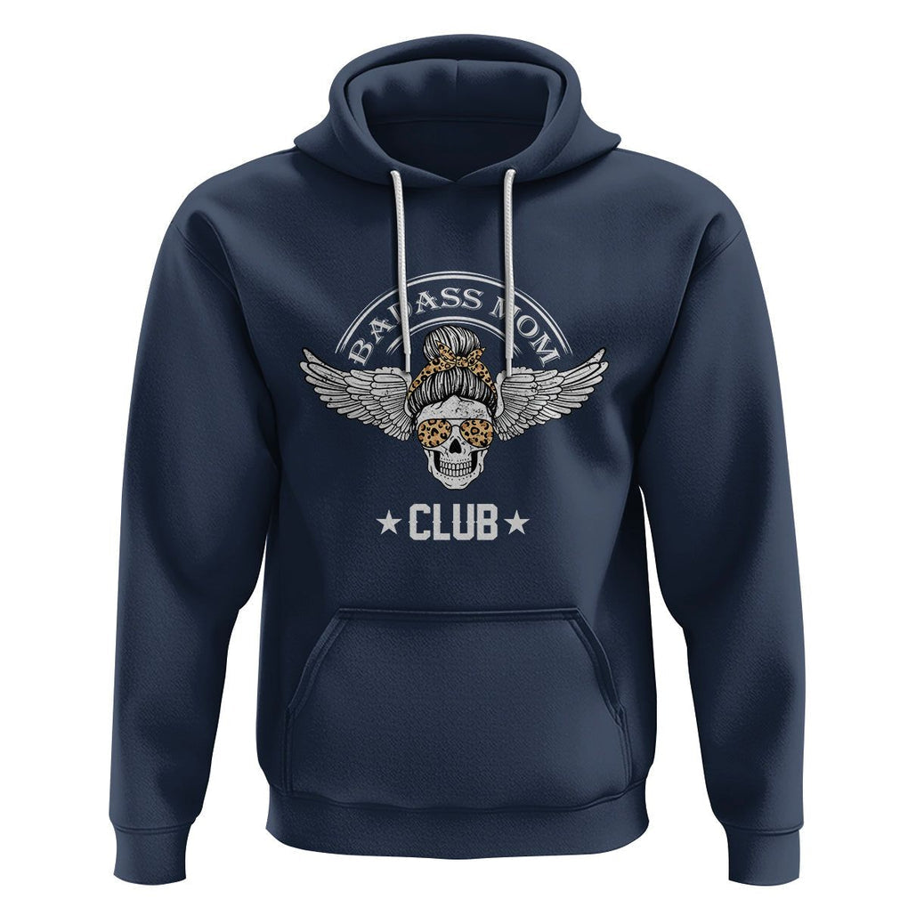 Funny Skull Messy Bun Hoodie Badass Mom Club Cool Mother's Day Gag Gifts TS02 Navy Printyourwear