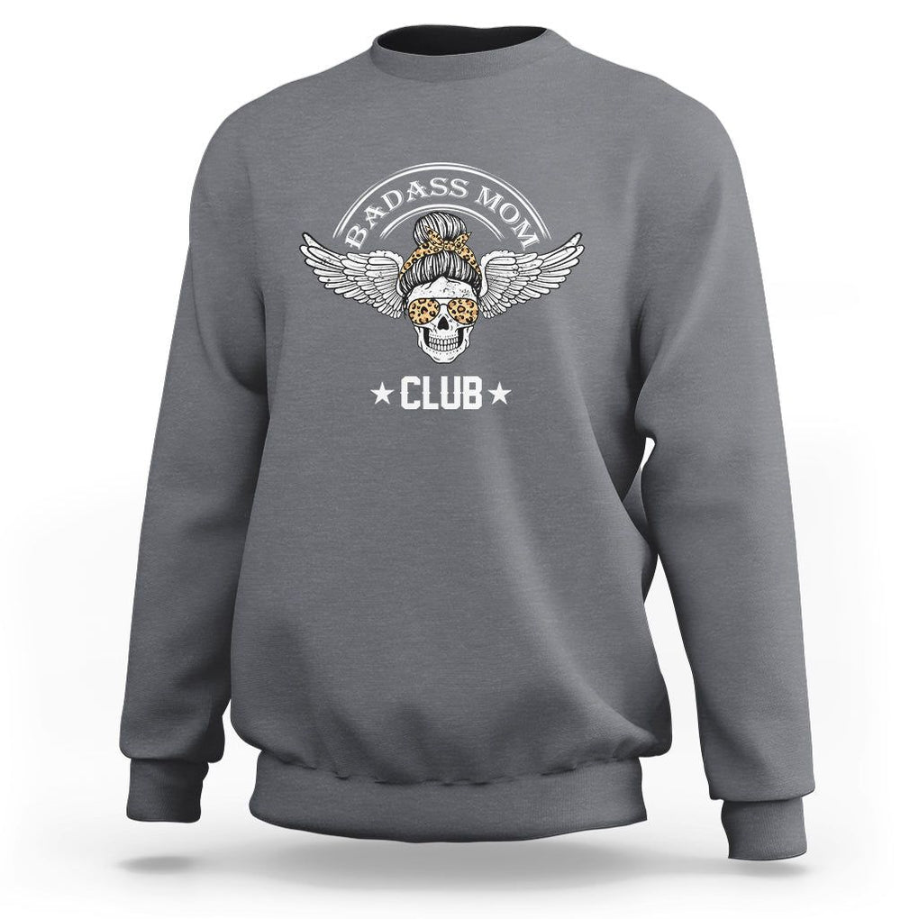 Funny Skull Messy Bun Sweatshirt Badass Mom Club Cool Mother's Day Gag Gifts TS02 Charcoal Printyourwear