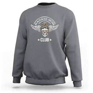 Funny Skull Messy Bun Sweatshirt Badass Mom Club Cool Mother's Day Gag Gifts TS02 Charcoal Printyourwear