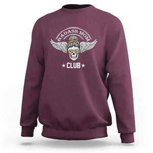 Funny Skull Messy Bun Sweatshirt Badass Mom Club Cool Mother's Day Gag Gifts TS02 Maroon Printyourwear