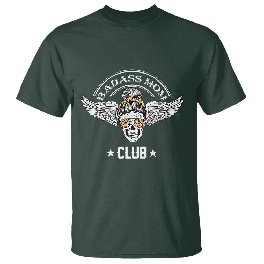 Funny Skull Messy Bun T Shirt Badass Mom Club Cool Mother's Day Gag Gifts TS02 Dark Forest Green Printyourwear
