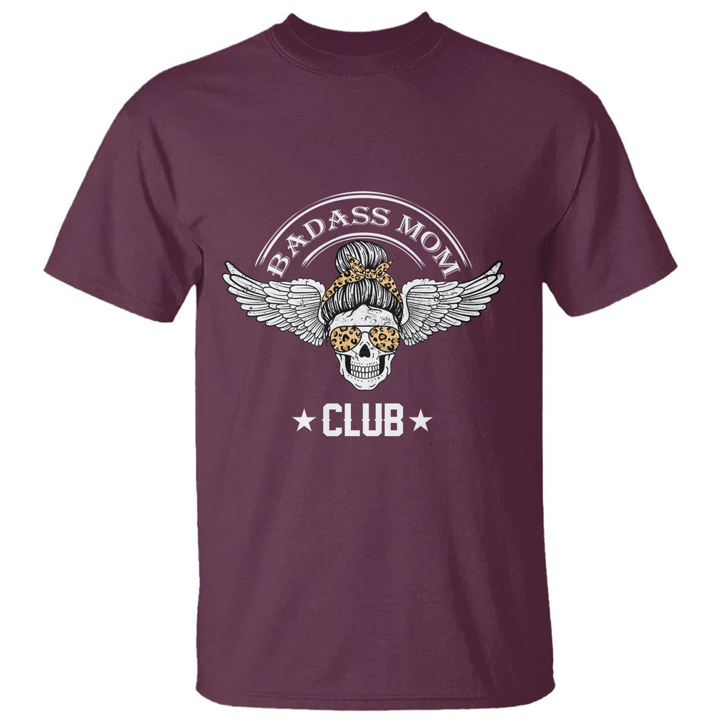 Funny Skull Messy Bun T Shirt Badass Mom Club Cool Mother's Day Gag Gifts TS02 Maroon Printyourwear