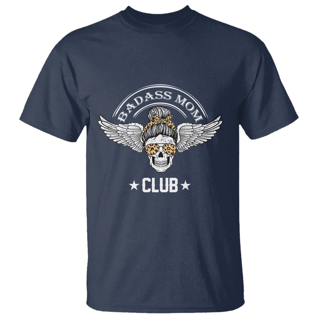 Funny Skull Messy Bun T Shirt Badass Mom Club Cool Mother's Day Gag Gifts TS02 Navy Printyourwear