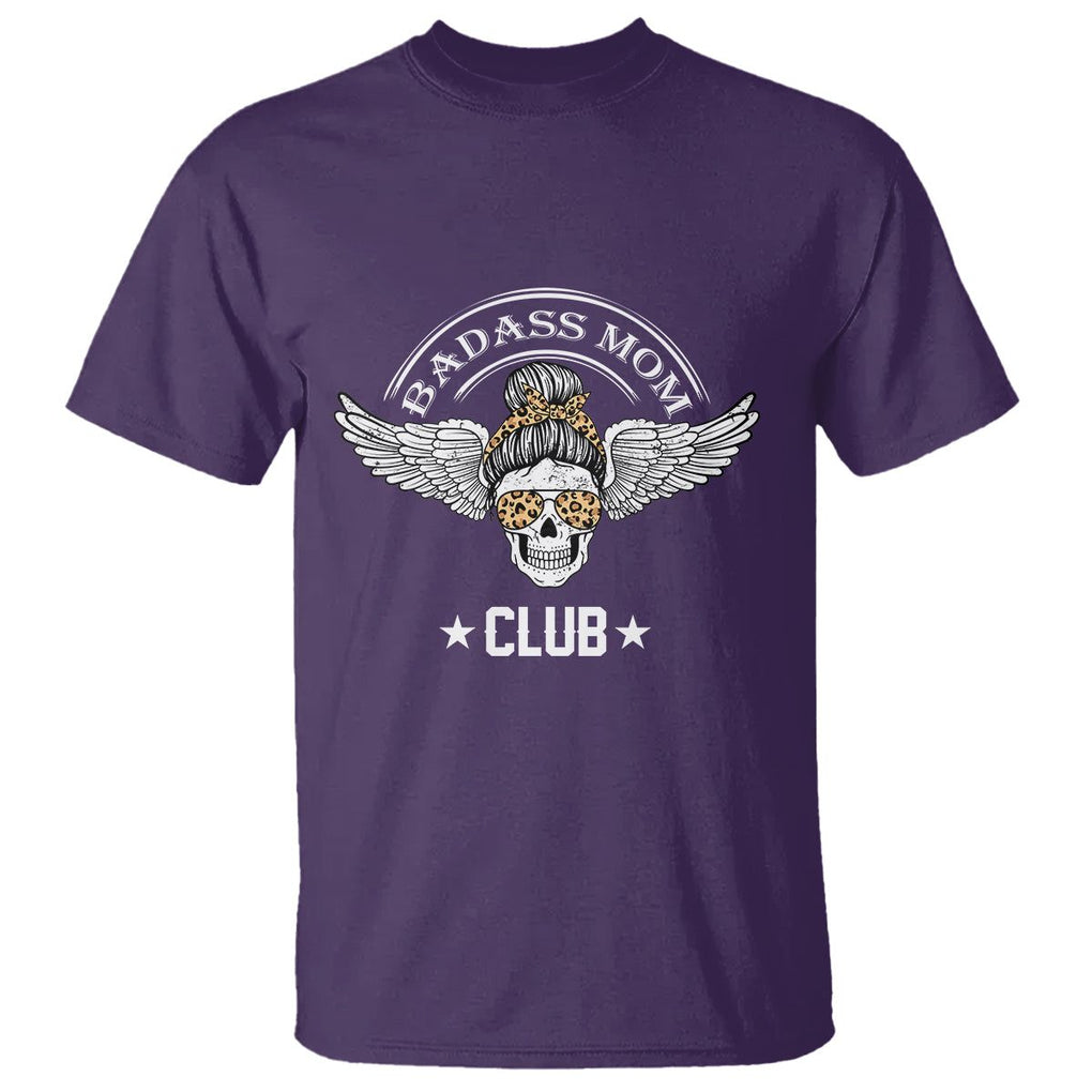 Funny Skull Messy Bun T Shirt Badass Mom Club Cool Mother's Day Gag Gifts TS02 Purple Printyourwear