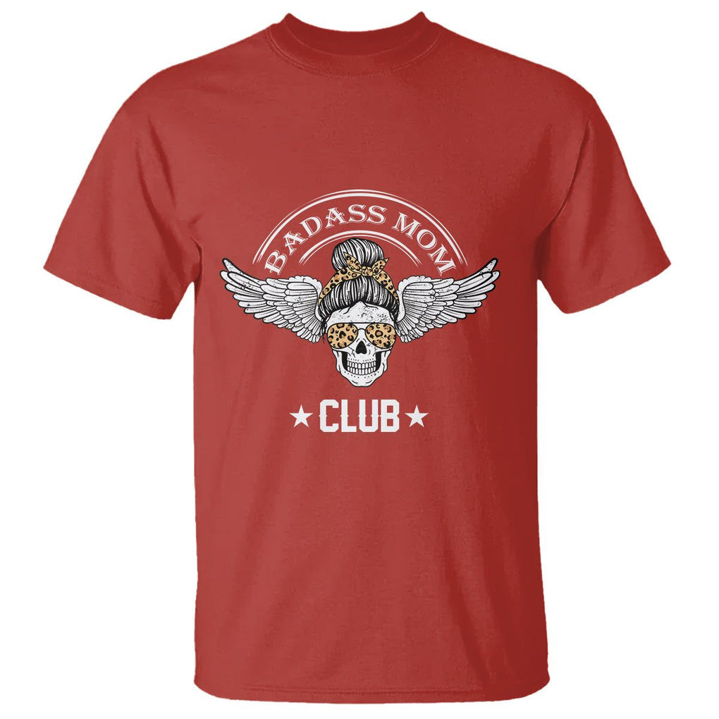 Funny Skull Messy Bun T Shirt Badass Mom Club Cool Mother's Day Gag Gifts TS02 Red Printyourwear
