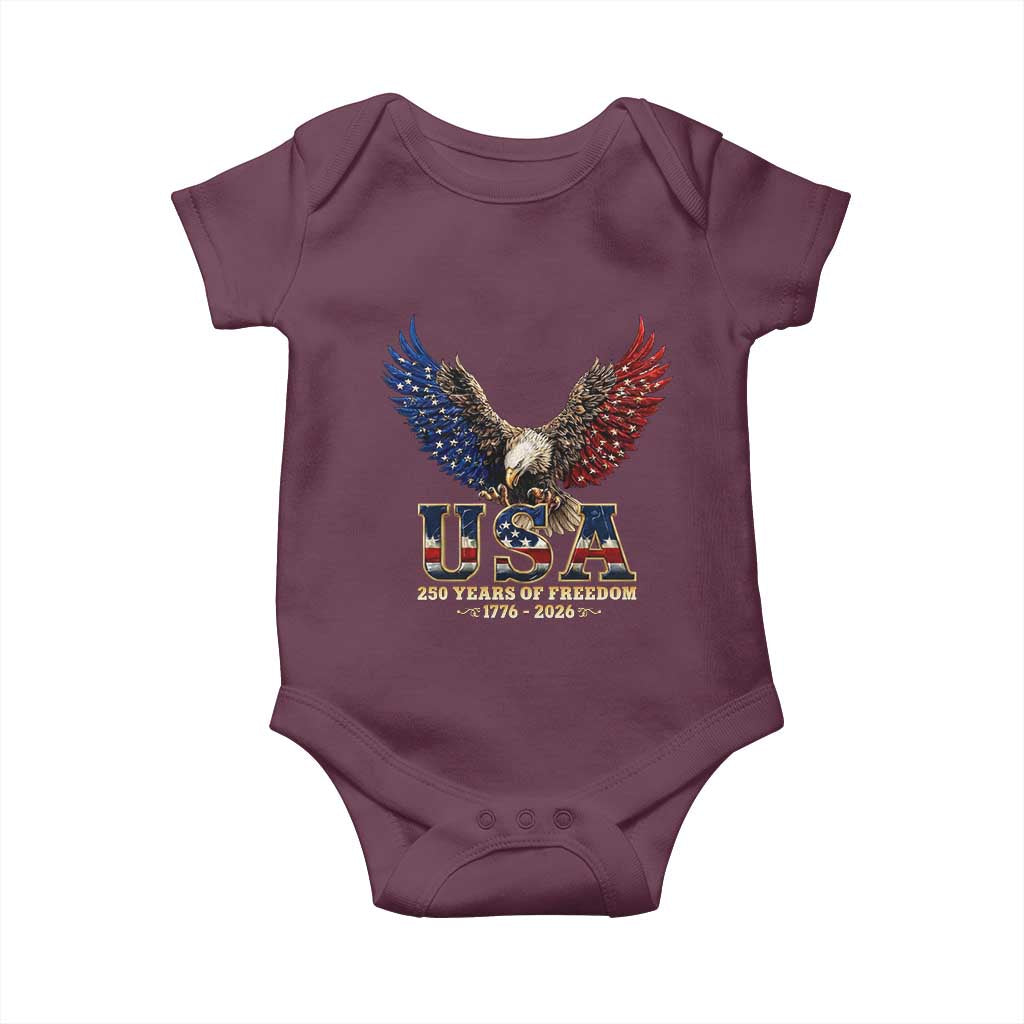 250 Years USA Majestic Bald Eagle Baby Onesie American Flag Wings Patriotic Semiquincentennial 250th Anniversary TS02 Maroon Print Your Wear