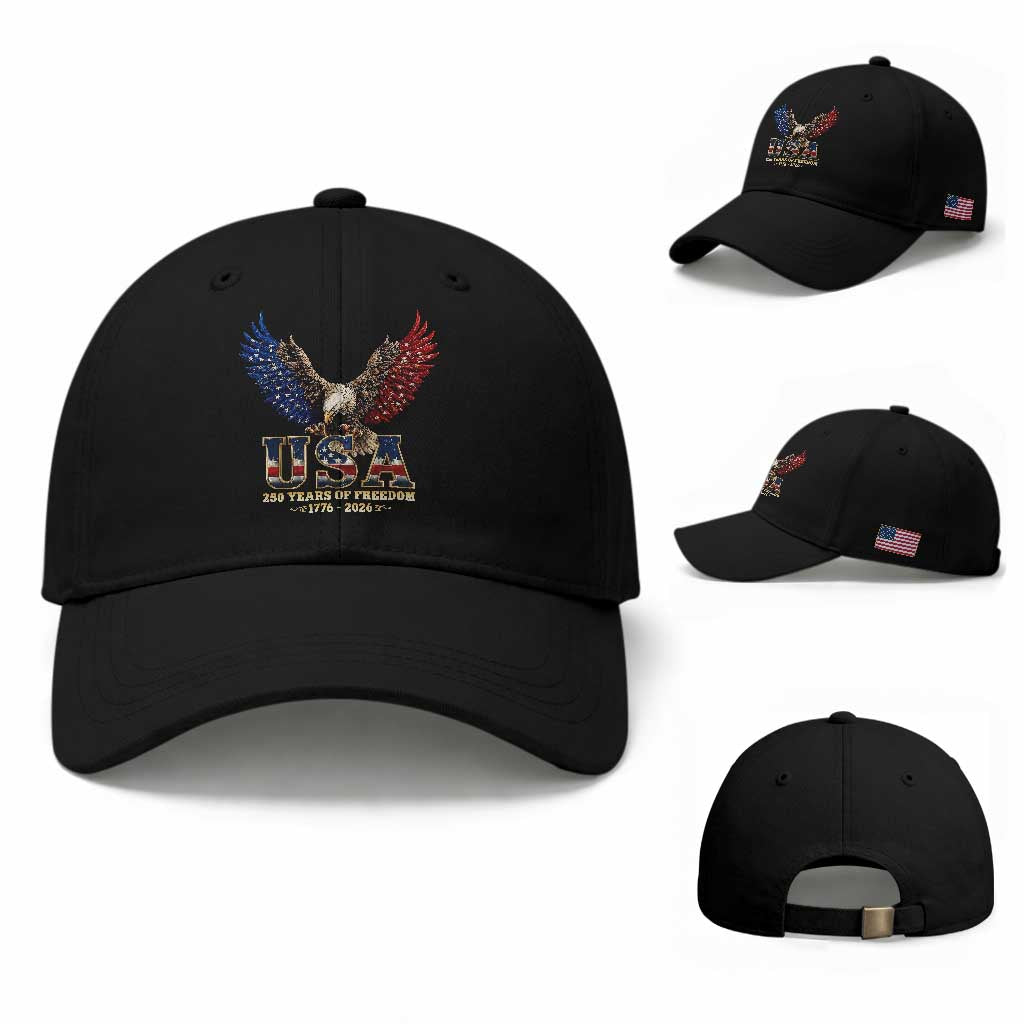250 Years USA Majestic Bald Eagle Baseball Cap American Flag Wings Patriotic Semiquincentennial 250th Anniversary TS02 Baseball Cap Universal Fit Black Print Your Wear