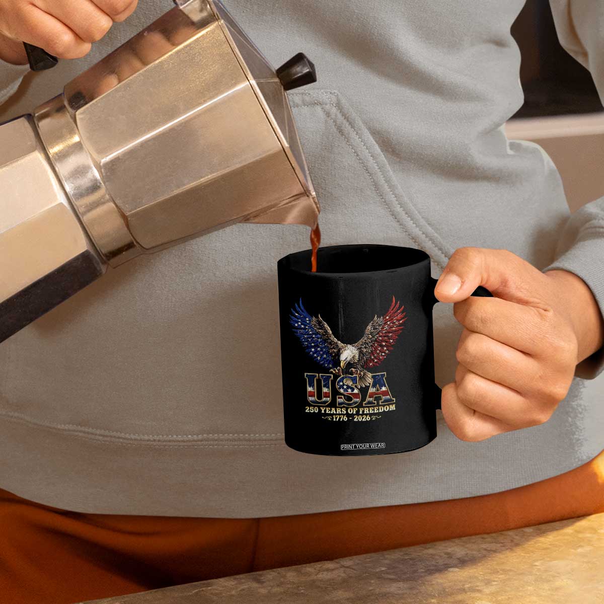 250 Years USA Majestic Bald Eagle Coffee Mug American Flag Wings Patriotic Semiquincentennial 250th Anniversary TS02 Print Your Wear