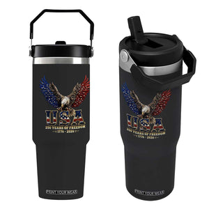 250 Years USA Majestic Bald Eagle Flip Straw Tumbler American Flag Wings Patriotic Semiquincentennial 250th Anniversary TS02 One Size: 30 oz Black Print Your Wear