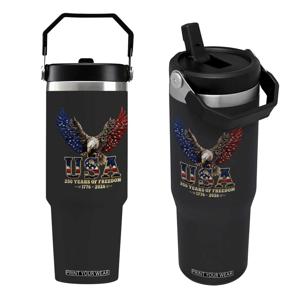 250 Years USA Majestic Bald Eagle Flip Straw Tumbler American Flag Wings Patriotic Semiquincentennial 250th Anniversary TS02 One Size: 30 oz Black Print Your Wear