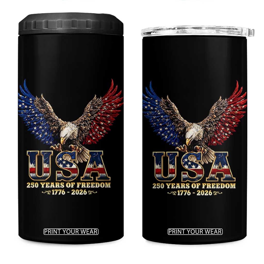 250 Years USA Majestic Bald Eagle 4 in 1 Can Cooler Tumbler American Flag Wings Patriotic Semiquincentennial 250th Anniversary TS02 One Size: 16 oz Black Print Your Wear