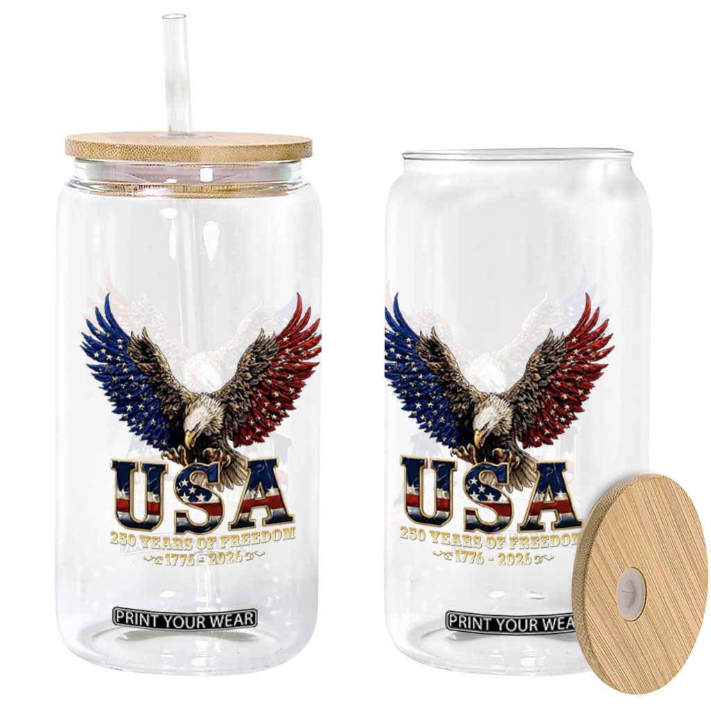 250 Years USA Majestic Bald Eagle Glass Can American Flag Wings Patriotic Semiquincentennial 250th Anniversary TS02 Print Your Wear