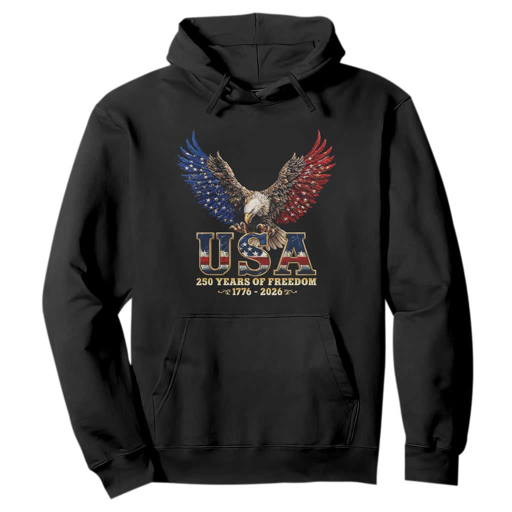 250 Years USA Majestic Bald Eagle Hoodie American Flag Wings Patriotic Semiquincentennial 250th Anniversary TS02 Black Print Your Wear