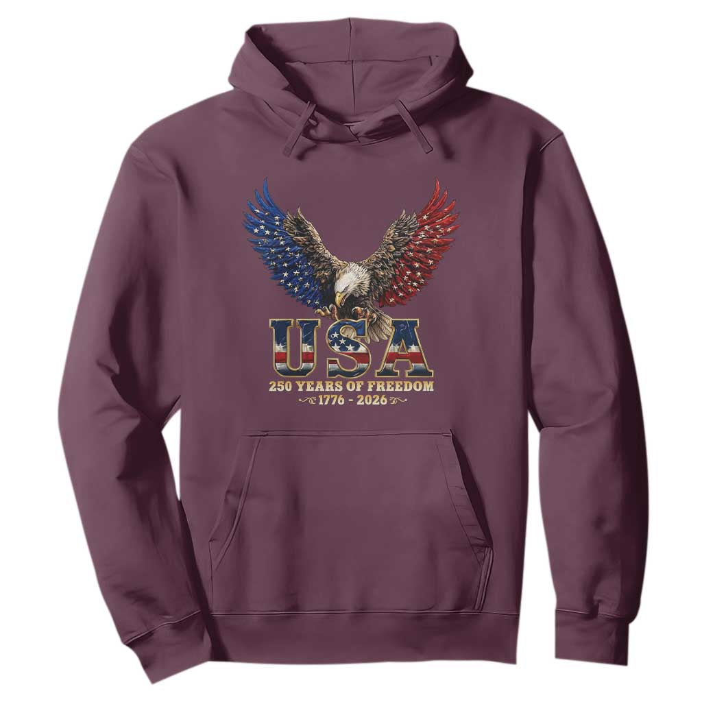 250 Years USA Majestic Bald Eagle Hoodie American Flag Wings Patriotic Semiquincentennial 250th Anniversary TS02 Maroon Print Your Wear