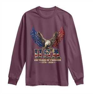 250 Years USA Majestic Bald Eagle Long Sleeve Shirt American Flag Wings Patriotic Semiquincentennial 250th Anniversary TS02 Maroon Print Your Wear