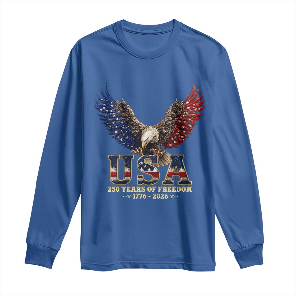 250 Years USA Majestic Bald Eagle Long Sleeve Shirt American Flag Wings Patriotic Semiquincentennial 250th Anniversary TS02 Royal Blue Print Your Wear