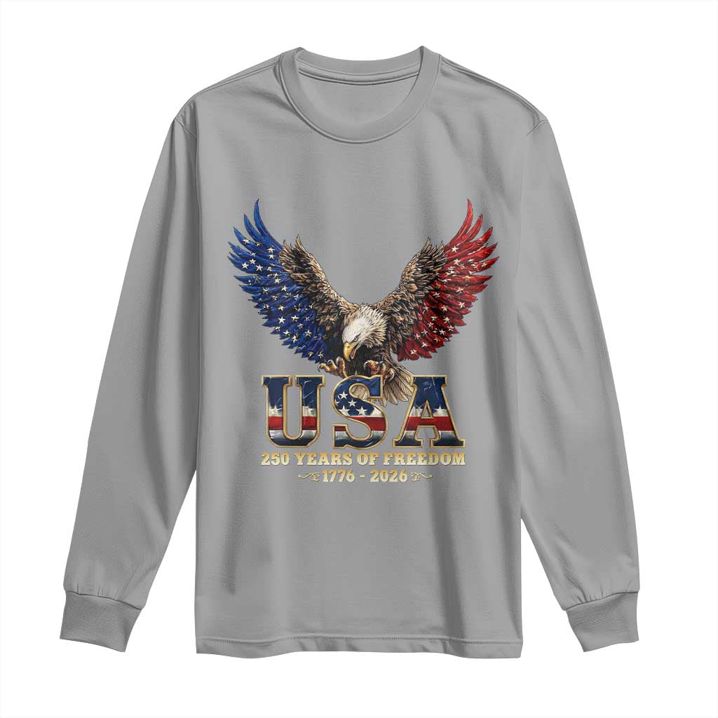 250 Years USA Majestic Bald Eagle Long Sleeve Shirt American Flag Wings Patriotic Semiquincentennial 250th Anniversary TS02 Sport Gray Print Your Wear