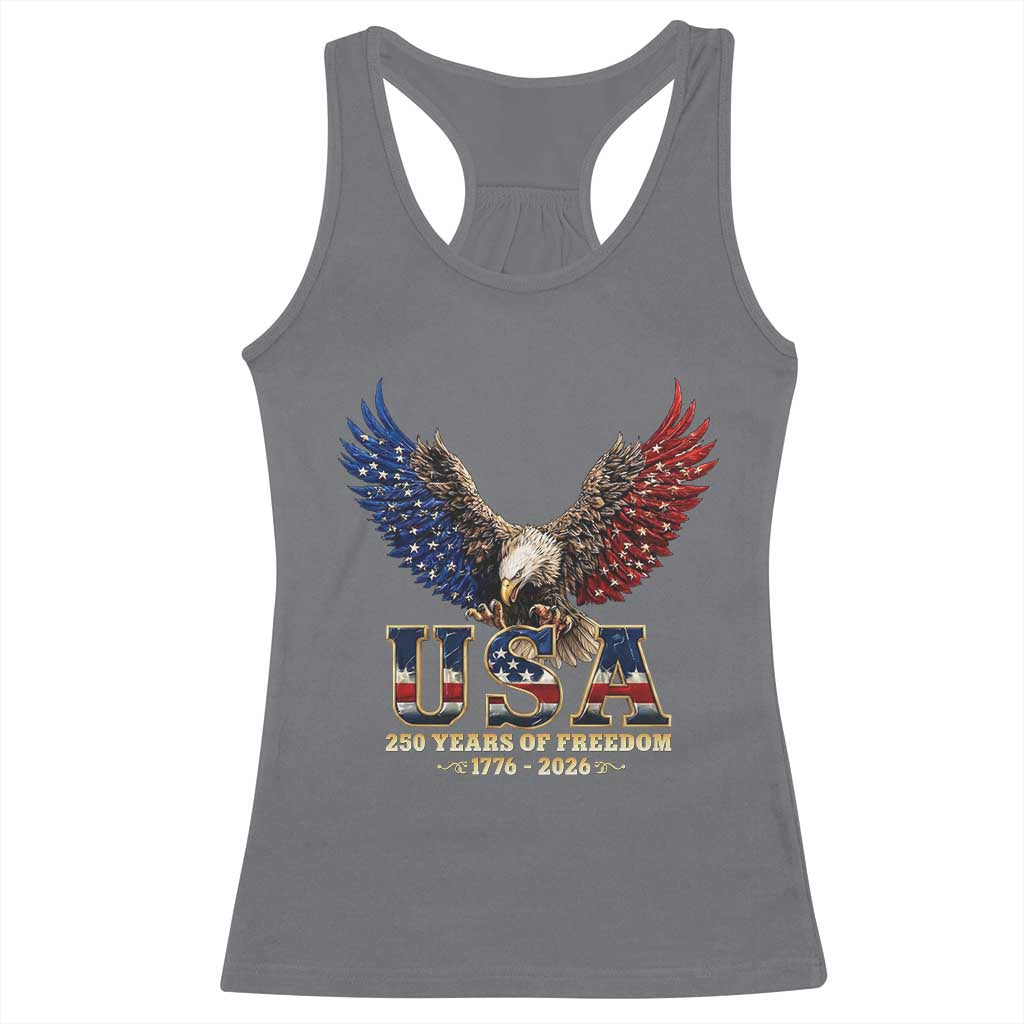 250 Years USA Majestic Bald Eagle Racerback Tank Top American Flag Wings Patriotic Semiquincentennial 250th Anniversary TS02 Charcoal Print Your Wear