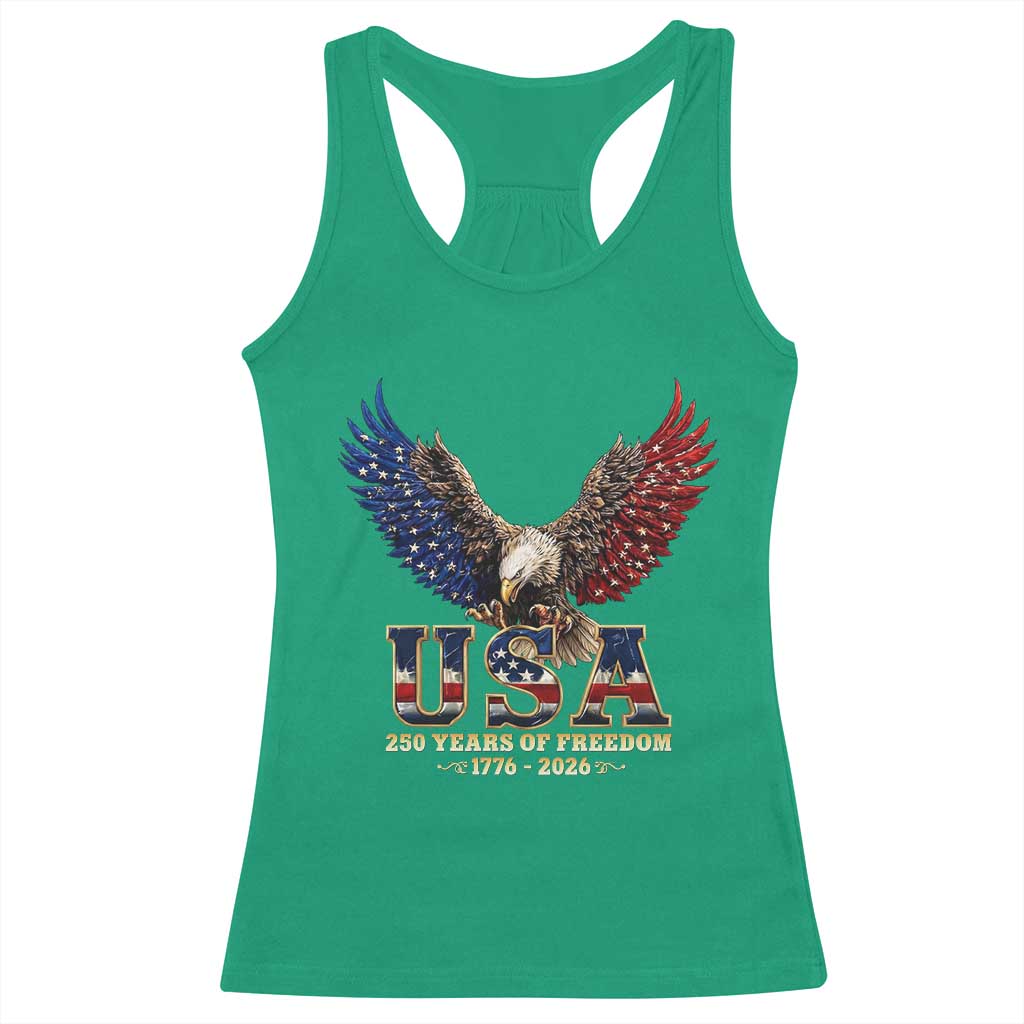 250 Years USA Majestic Bald Eagle Racerback Tank Top American Flag Wings Patriotic Semiquincentennial 250th Anniversary TS02 Irish Green Print Your Wear