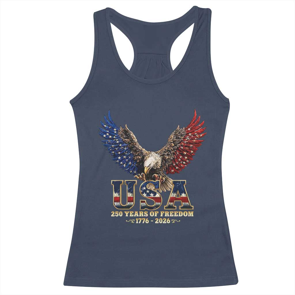 250 Years USA Majestic Bald Eagle Racerback Tank Top American Flag Wings Patriotic Semiquincentennial 250th Anniversary TS02 Navy Print Your Wear