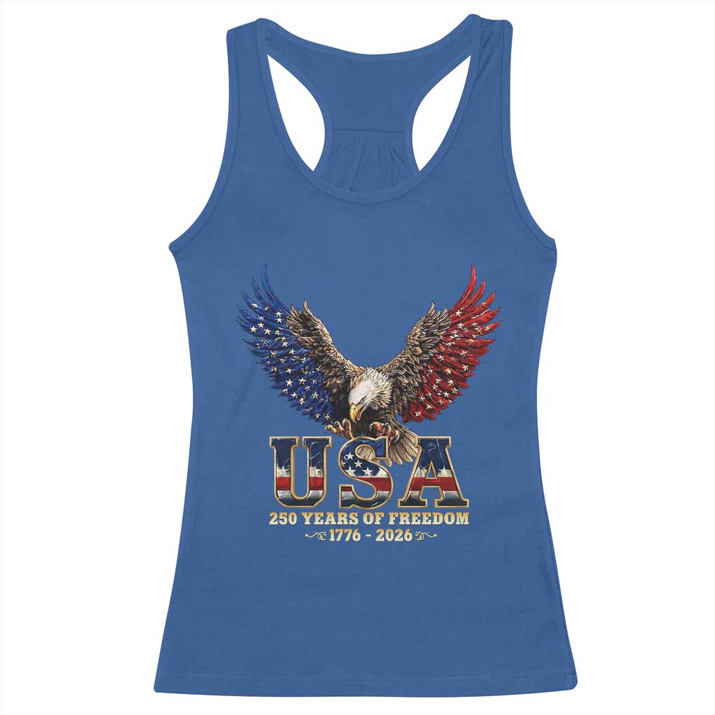 250 Years USA Majestic Bald Eagle Racerback Tank Top American Flag Wings Patriotic Semiquincentennial 250th Anniversary TS02 Royal Blue Print Your Wear
