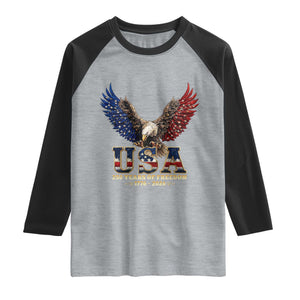 250 Years USA Majestic Bald Eagle Raglan Shirt American Flag Wings Patriotic Semiquincentennial 250th Anniversary TS02 Heather Gray Black Print Your Wear