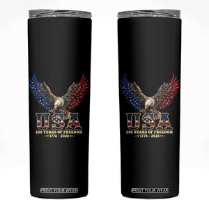 250 Years USA Majestic Bald Eagle Skinny Tumbler American Flag Wings Patriotic Semiquincentennial 250th Anniversary TS02 Black Print Your Wear